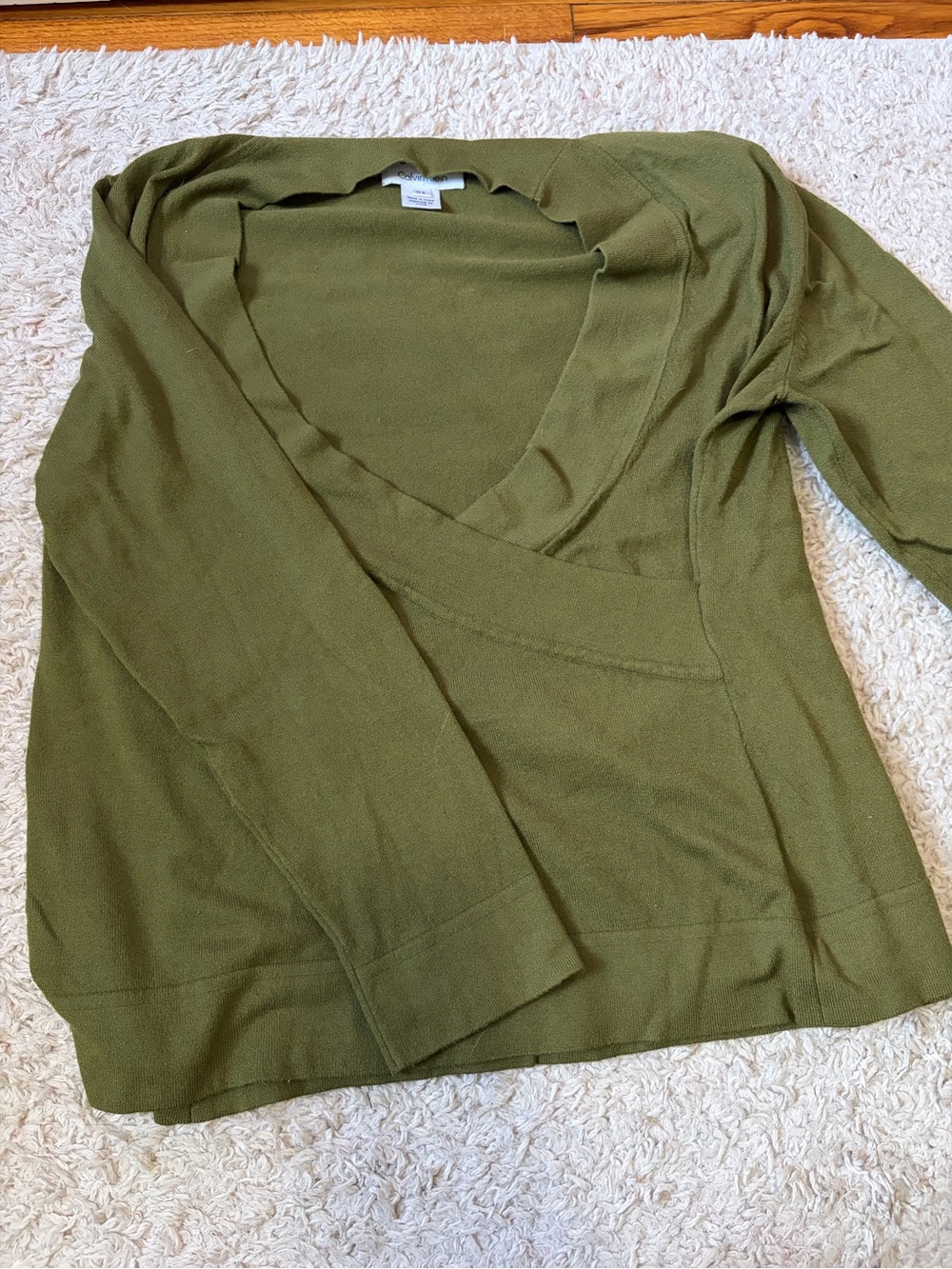 Calvin Klein Olive Green V-Neck Wrap Sweater
